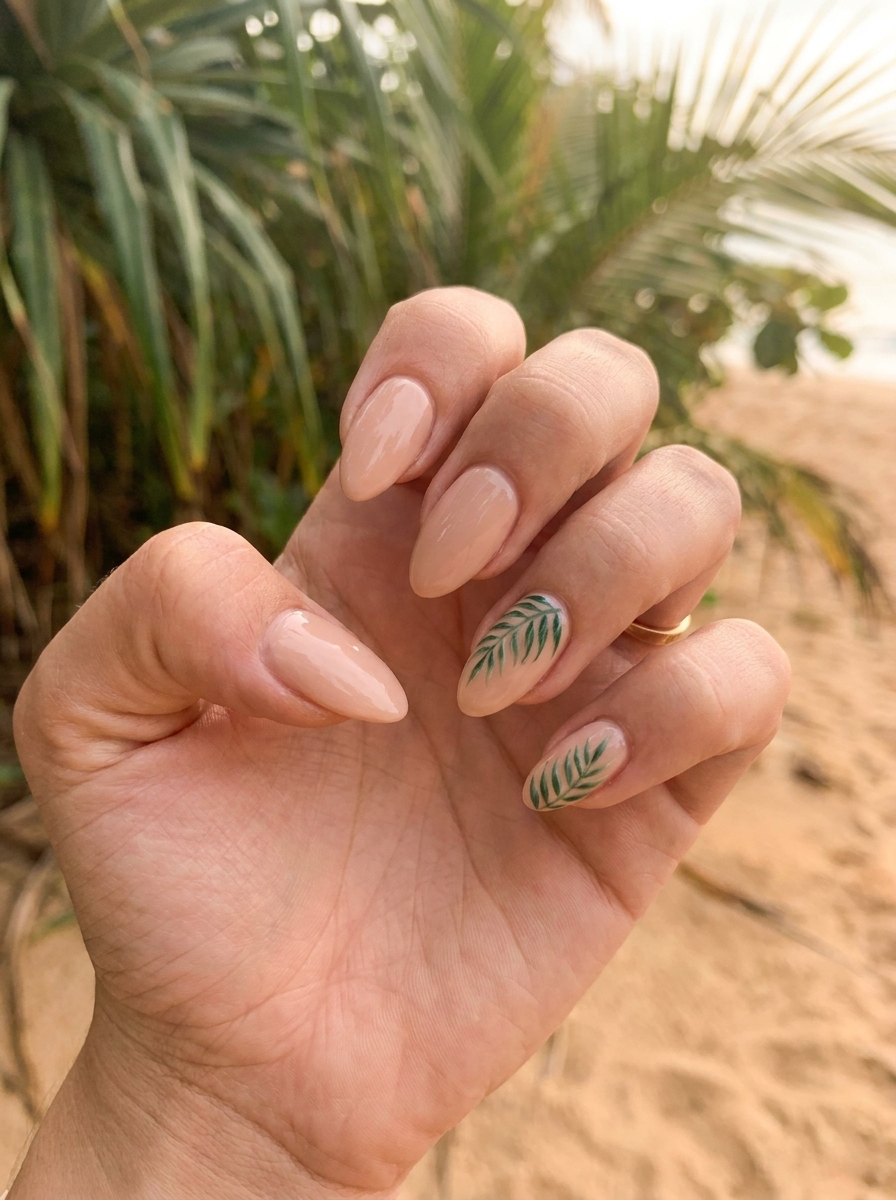 Palm Leaf Accent Nails als Beachy Nails Inspiration 2026